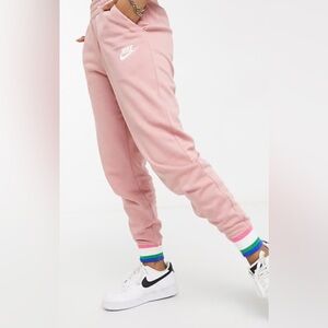 Nike Womens Size S Sportswear Hushed Pink Joggers Track Pants Striped Cuff Retro